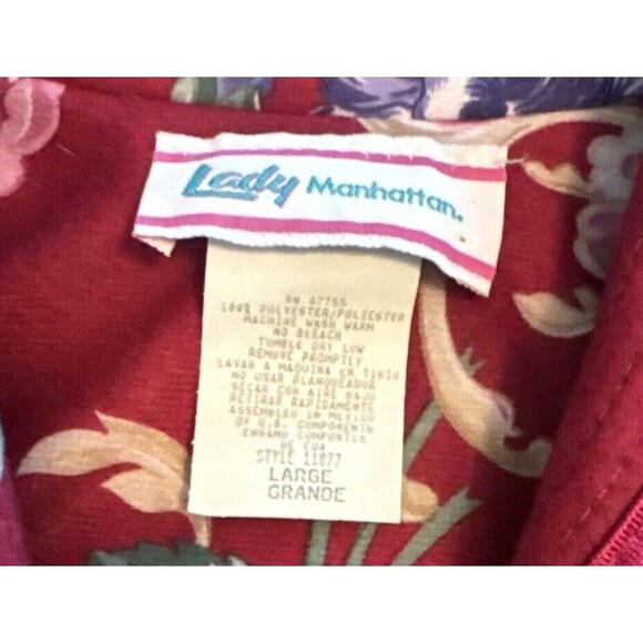 VTG Lady Manhattan CRANBERRY Floral Long Sleeve Snap Down Robe Sz Large - Picture 4 of 5